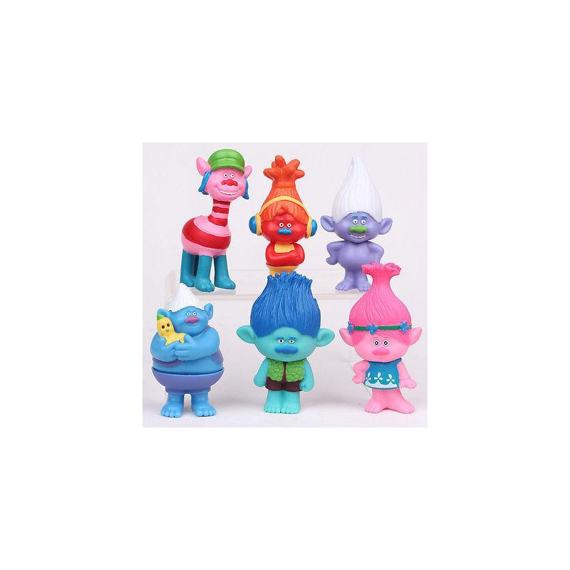 6pcs Uppsättning Film Trolls 4 3inch Höjd Siffror Leksaker Kaka Topper Barn Födelsedag Barn Rolig