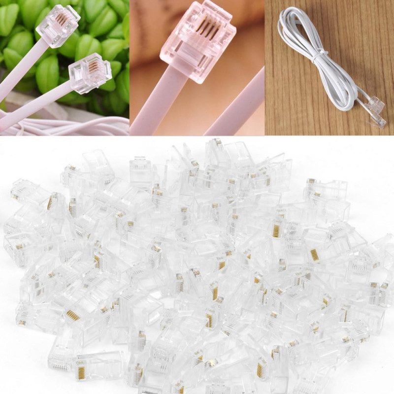 100pcs Kristall Huvud Rj45 Cat5 Cat5e Modul Plugg Guld Plated Nätverk Connector