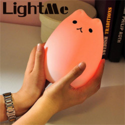 Emie 7 Färger Katt Led Usb Barn Djur Natt Ljus Silikon Mjuk Tecknad Serie Bebis Barnkammare Lampa Andas