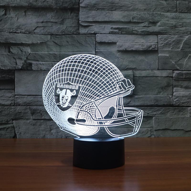Nfl Oakland Raiders Fotboll Hjälm Led Ljus 7 Färg Tabell Lampa Färgrik 3d Natt Ljus Barn