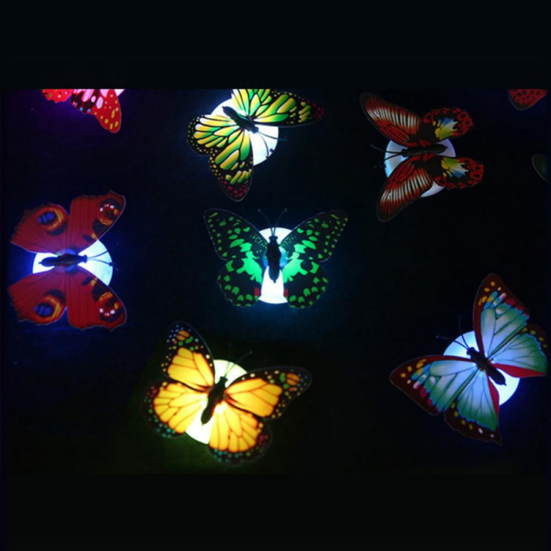 Färgrik Led Natt Ljus Led Klistra Blommor Fjäril Parasit Kreativ Natt Ljus Kreativ Energi Sparande