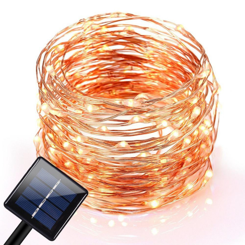 10m 120 Lysdioder Utomhus Sol Led Sträng Fe Ljus Gardin Ljus Vattentät Koppar Tråd Lights För Jul