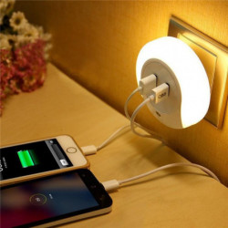 Smart Design Led Natt Ljus Med Ljus Sensor Dubbel Usb Vägg Tallrik Laddare För Badrum Sovrum Luz De