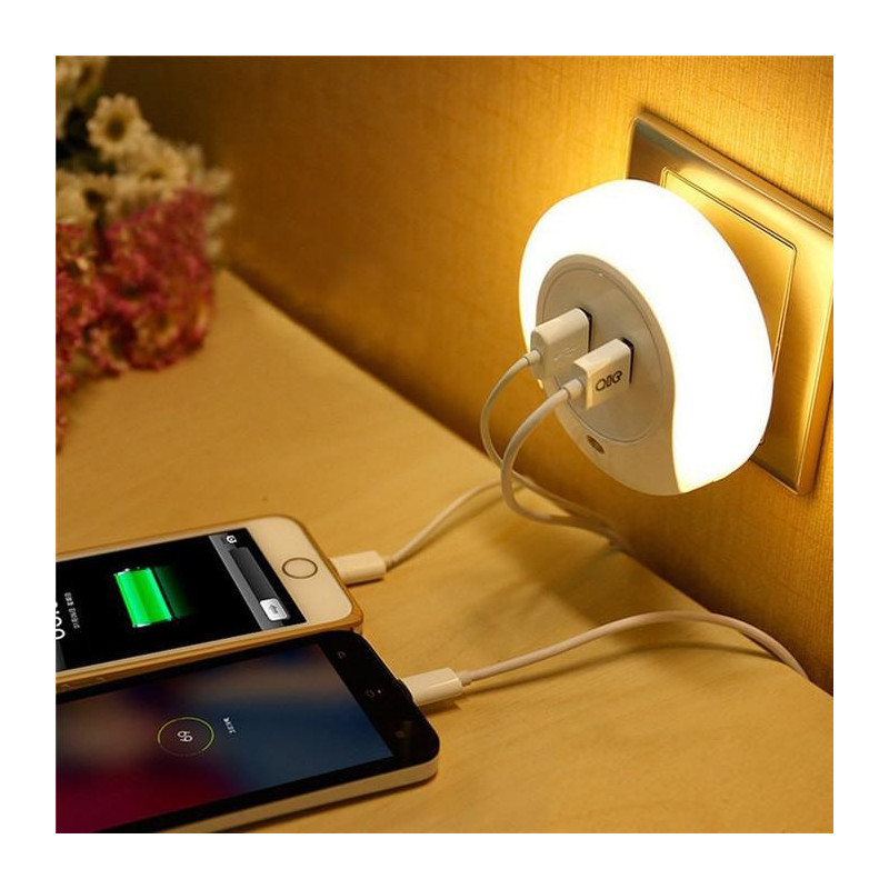 Smart Design Led Natt Ljus Med Ljus Sensor Dubbel Usb Vägg Tallrik Laddare För Badrum Sovrum Luz De