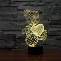 De Tecknad Serie Söt Hjärta Björn Form Led Lampa 3d Bebis Natt Ljus