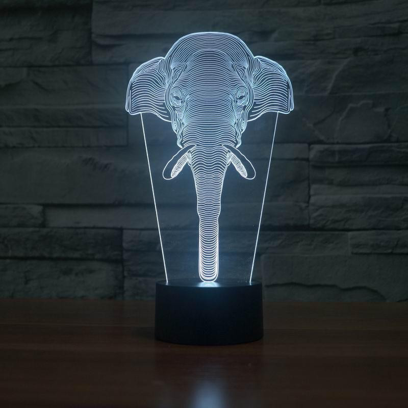 Fantastiska 3d Illusion Led Tabell Lampa Natt Ljus Med Djur Elefant Form Fs2837