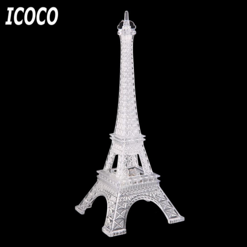 Icoco Plast Energi Sparande Knapp Romantisk Eiffel Torn Färg Skiftande Led Natt Ljus Sovrum Hem Dekoration