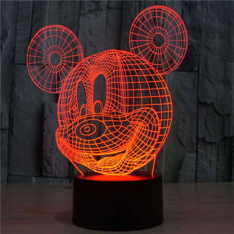 3d Tabell Lampa Kreativ Akryl Mickey Mus Led Natt Ljus Färgrik Atmosfär Dekoration Tabell Lampa För