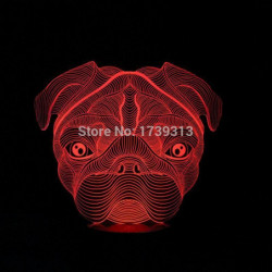Härlig 3d Mops Form Lampa Led Natt Lights Med 7 Färger Skrivbord Lampa Som Barn Födelsedag