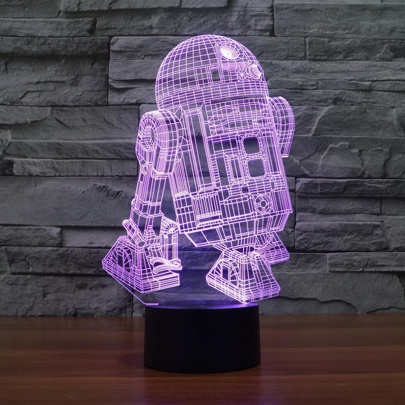 7 Färg Skiftande Natt Ljus Stjärna Krig R2 Robot 3d Ljus Robot Ljus Led Tabell Lampa Rör Växla Skrivbord