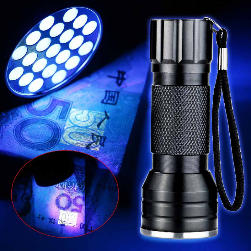 Bärbar Uv Ultra Violett 21 Led 395 Nm Ficklampa Mini Svart Ljus Aluminium Fackla Lampa För 3aaa Autentisera
