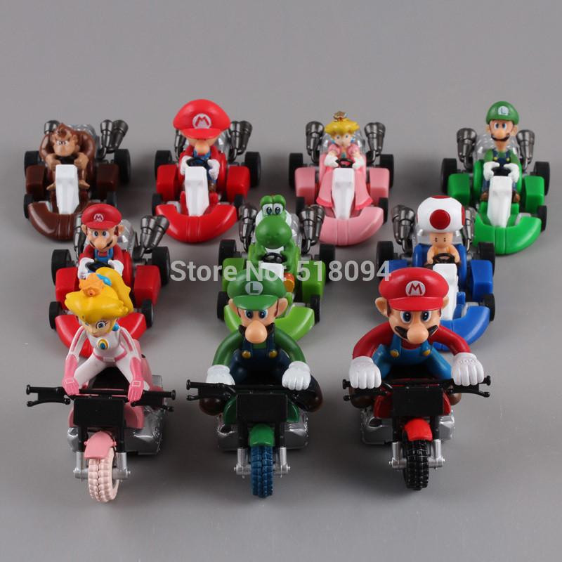 Söt Super Mario Bros Kart Dra Tillbaka Bil Pvc Handling Figur Leksaker 2 Inch 10 St Uppsättning Smfg040
