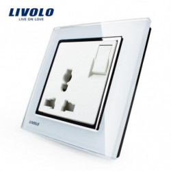 Livolo Tillverkare 1 Gäng 1way Skjuta På Knapp Växla 3pins Multifunktions 10a Uttag Vit Kristall Glas