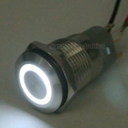 Vattentät Rost Stål Vit Led 12v 16mm Metall Skjuta På Knapp Låsning Växla För Bil Båt
