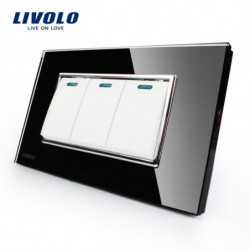 Livolo Tillverkare Lyx Svart Kristall Glas Panel 3 Gäng 2 Sätt Skjuta På Knapp Växla Vlc3k3s82
