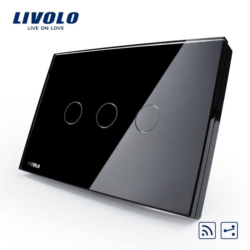 Livolo Oss Au Avlägsen Växla Svart Glas Panel 3vägs 2vägs Tryck Remote Fungera Ljus Switchvlc303sr82