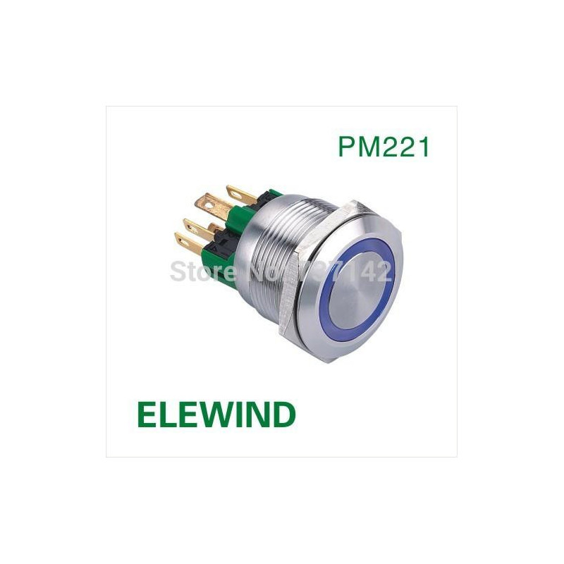 Elewind 22mm Rost Stål Ringa Upplyst Tillfällig Skjuta På Knapp Omkopplare Pm221f11e B 12v S Ip65