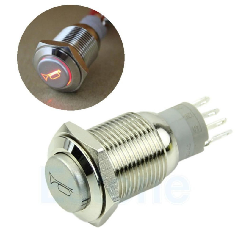 12v Led Tillfällig Horn Knapp Metall Växla 16mm Skjuta På Knapp Upplyst Växla