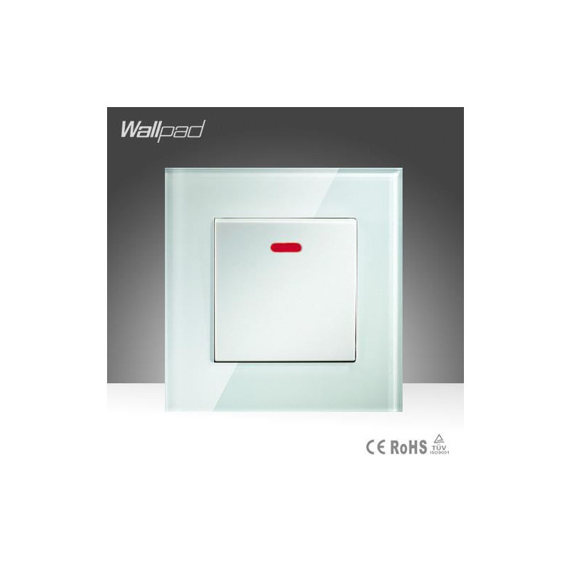 20a Växla Wallpad Vit Tempererad Glas 1 Gäng 20a Vatten Värmare Gejser Vägg Växla Med Led Ljus