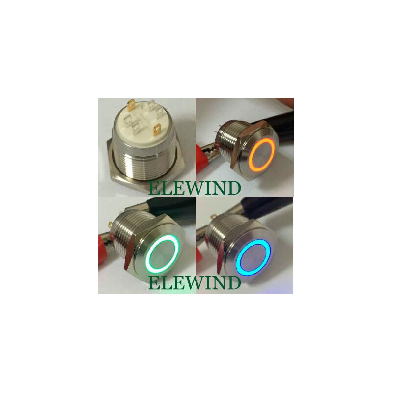 Elewind 16mm 3 Led Färg Ringa Upplyst Skjuta På Knapp Omkopplare Pm161f10e J Rgb 12v S 4pins För Led