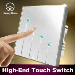 Vit 4 Gäng 1 Sätt Tempererad Glas Ljus Växla Rör Anpassa Logotyp Led Rör Ljus Switchar Wallpad