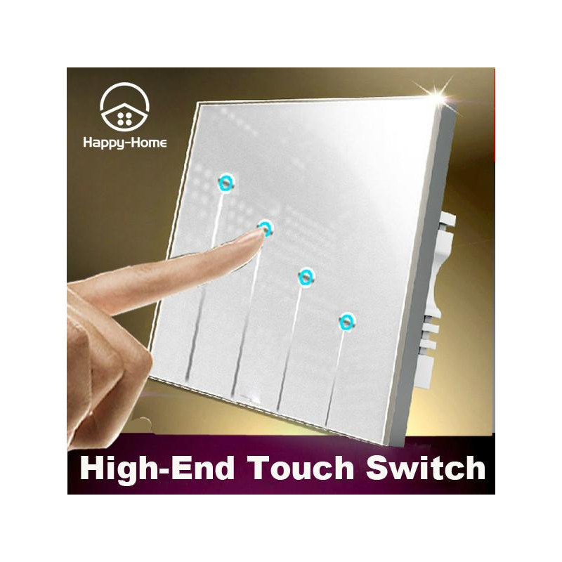 Vit 4 Gäng 1 Sätt Tempererad Glas Ljus Växla Rör Anpassa Logotyp Led Rör Ljus Switchar Wallpad