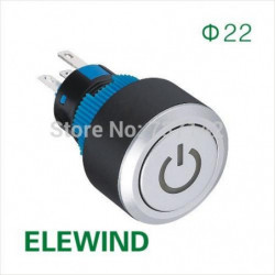Elewind 22mm Runda Upplyst Kraft Symbol Skjuta På Knapp Växla Pb223wy11t B 12v Ip65