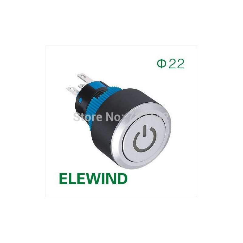 Elewind 22mm Runda Upplyst Kraft Symbol Skjuta På Knapp Växla Pb223wy11t B 12v Ip65