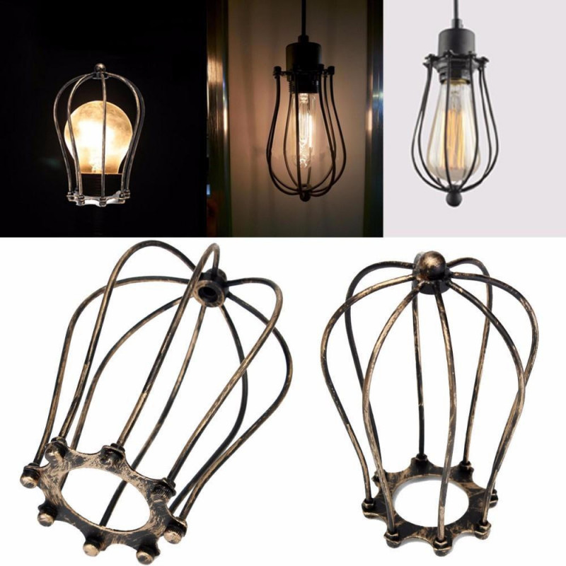 Årgång Järn Tråd Glödlampa Bur Lampskärmar Hängande Lampa Hållare Vakt Skugga Industriell Hem