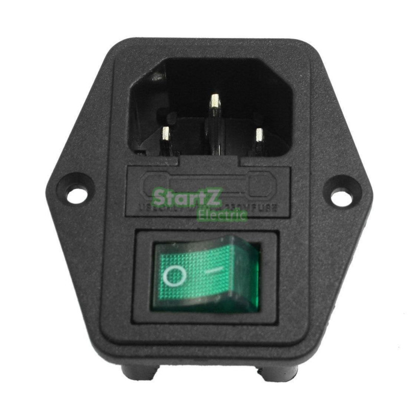 Svart Grön Plast Hus Iec320 C14 Kraft Uttag 3 Pins W Säkring Hållare