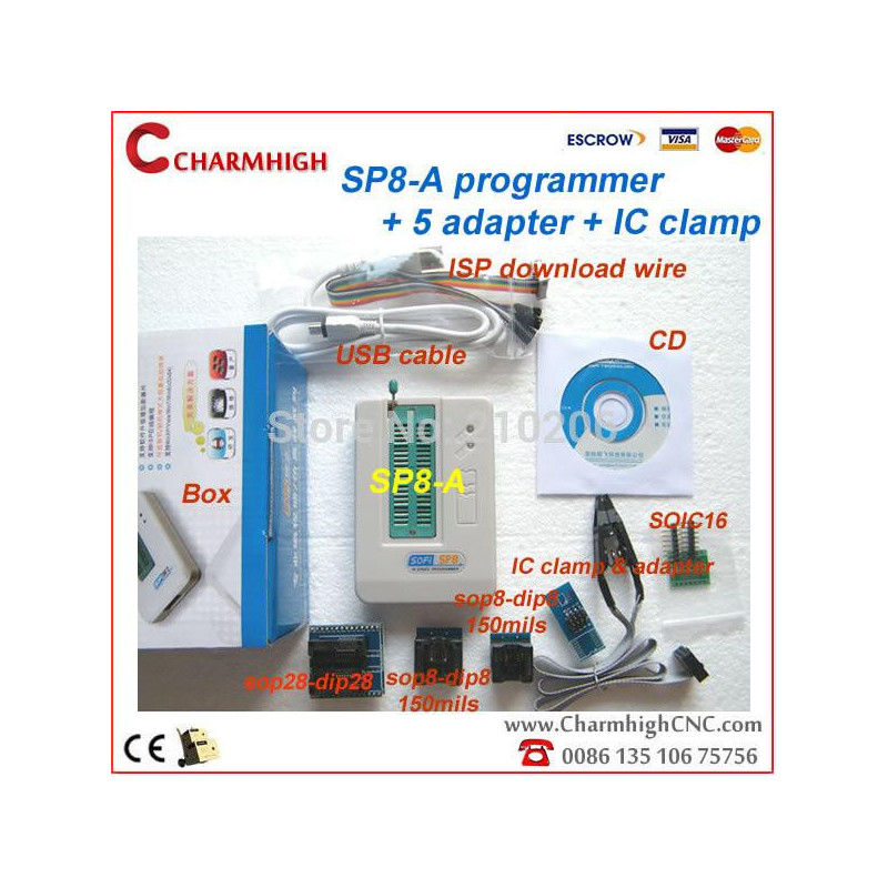Super Packa Sofi Sp8a 5 Adaptrar Ic Klämma Hög Fart Usb Ogrammerare 93 24 25 Br90 Spi Bios Stöd Win7