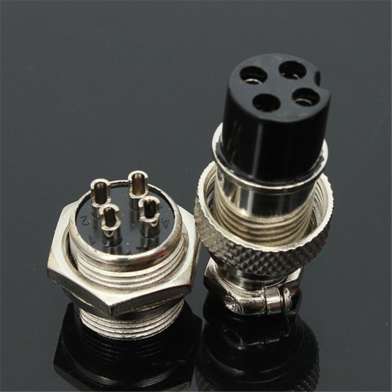 1x Flyg Plugg Manlig Kvinna Tråd Panel Silver Metall Connector Flyg Uttag Plugg 16mm Gx164 4pin