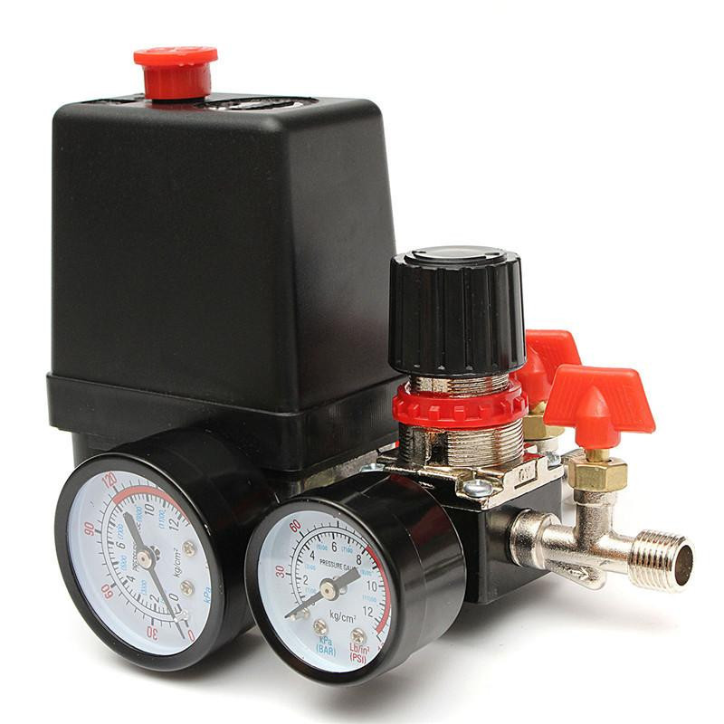 125psi Luft Komessor Tryck Ventil Växla Grenrör Lättnad Regulator Mätare 240v 16 X 10