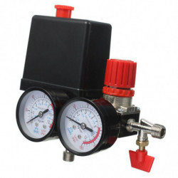 Luft Komessor Tryck Ventil Växla Grenrör Lättnad Regulator Mätare 180psi 240v 45x75x80mm
