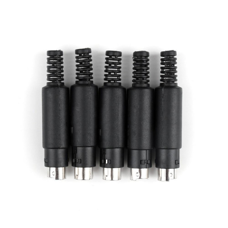 5 St Mini 6 Stift DÅn Manlig Plugg Med Plast Hantera Lödning Kablar Diy Svart