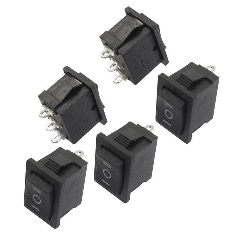 5 St Spdt På Av På Mini Svart 3 Stift Rocker Växla Växelström 6a 250v 10a 125v