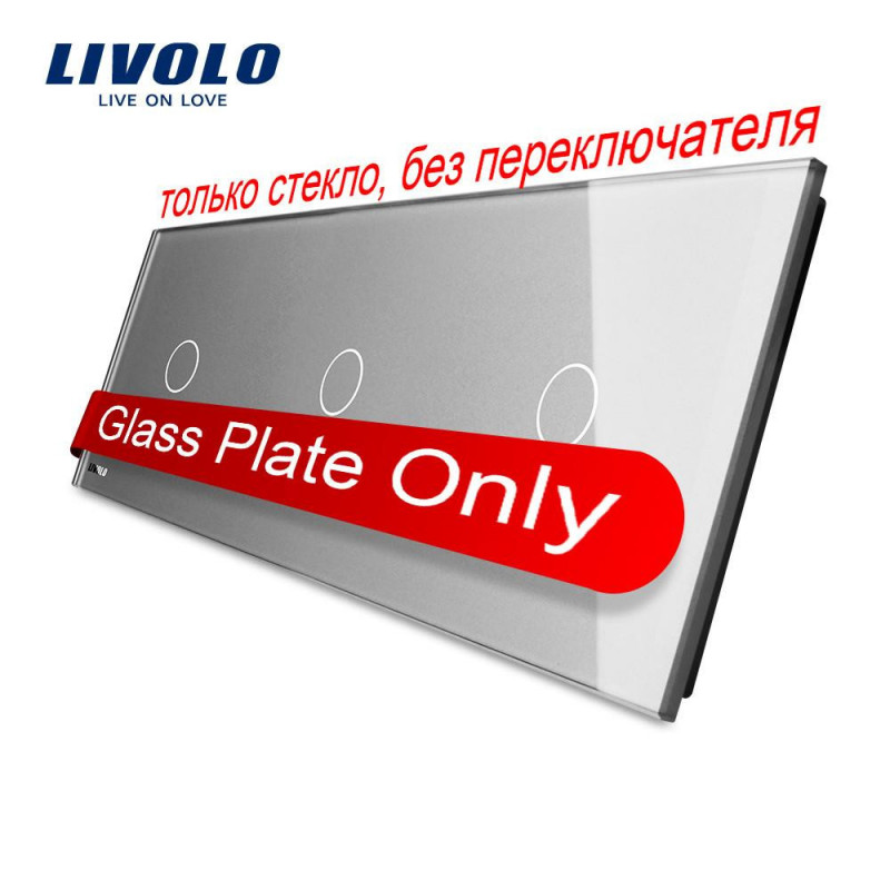Livolo Lyx Grå Pärla Kristall Glas 223mm X 80mm Eu Standard Trippel Glas Panel Vlc7c1 C1 C115