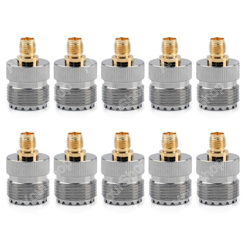 10 St Adapter So239 Uhf Kvinna Jack Till Sma Kvinna Rf Connector Rakt Guld Plating Nickel Plating Ptfe