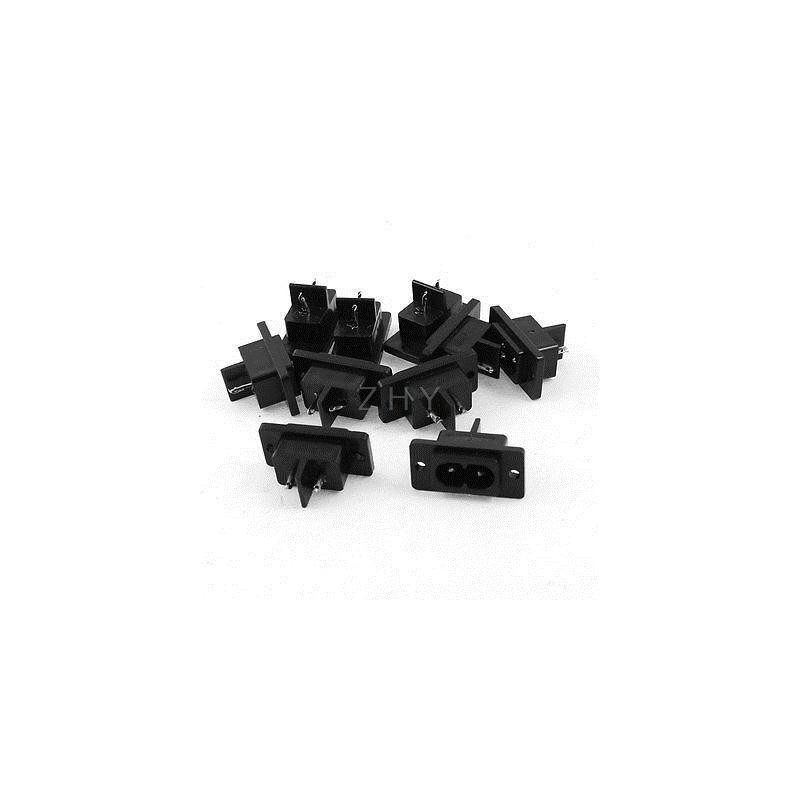 10 St Svart 2 Pins Iec320 C8 Växelström Kraft Uttag Connector Växelström 250v 6a