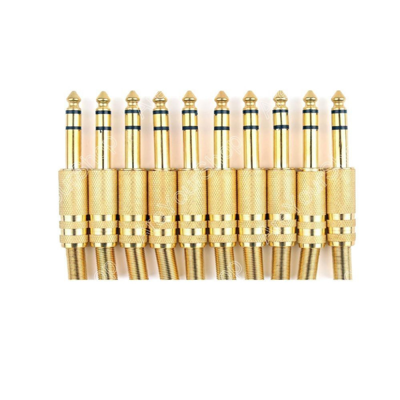 10 St Metall Guld 6 35mm Manlig 1 4 Stereo Plugg Audio Connector