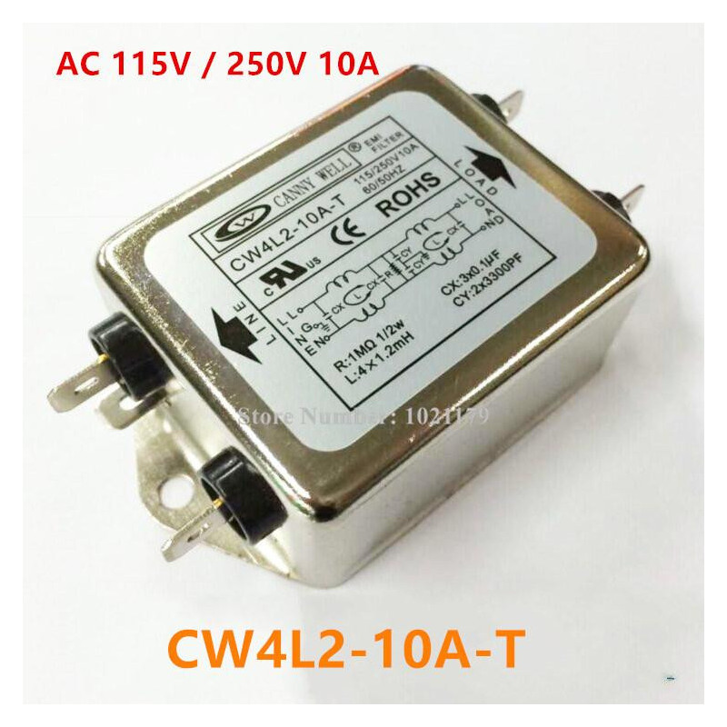 Cw4l210at Växelström 115v 250v 10a 50 60hz Enda Fas Kraft Emi Filtrera