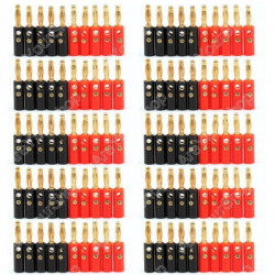 100 St 4mm Banan Plugg Guld Plated Röd Svart Längd 40mm Connector
