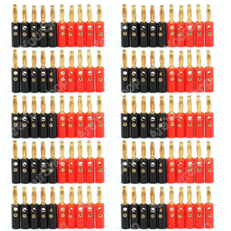 100 St 4mm Banan Plugg Guld Plated Röd Svart Längd 40mm Connector