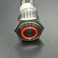 Vattentät Rost Stål Röd 12v 16mm Led Kraft Skjuta På Knapp Växla Silver Tillfällig Typ