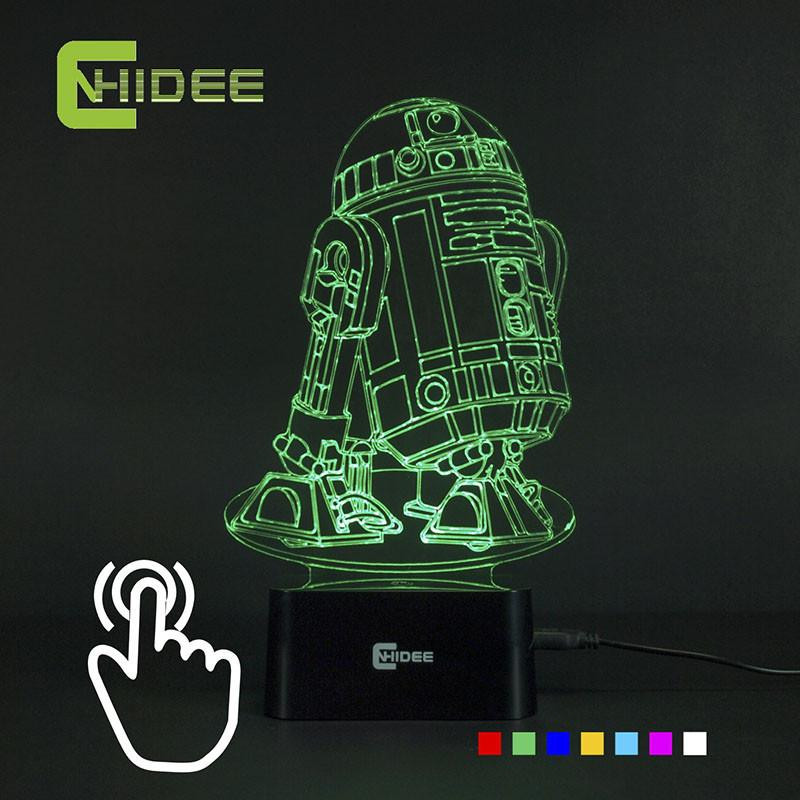 Cnhidee Usb Het 7 Färger 3d Lampara Natt Ljus Stjärna Wars R2d2 Robot Led Lampara Som Sovrum Luz Nocturna