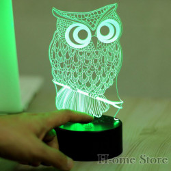 7 Färg Uggla Lampa 3d Visuell Led Natt Lights För Barn Rör Usb Tabell Lampara Lampe Bebis Sovande