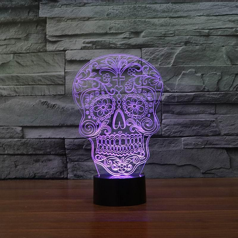 Kreativ Konstnärlig 3d Visualisering Skalle Shpe Led Natt Tabell Lampa För Hem Dekoration