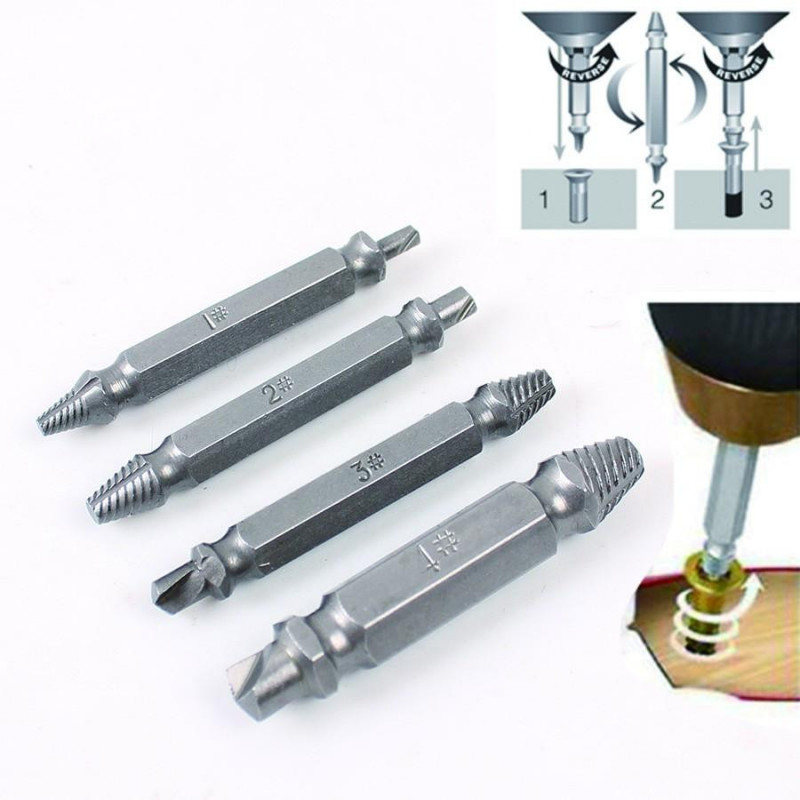 Hilda 4pack Stål Bruten Fart Ut Skadad Skruva Extraktor Borra Bit Guide Uppsättning Bruten Bult Remover