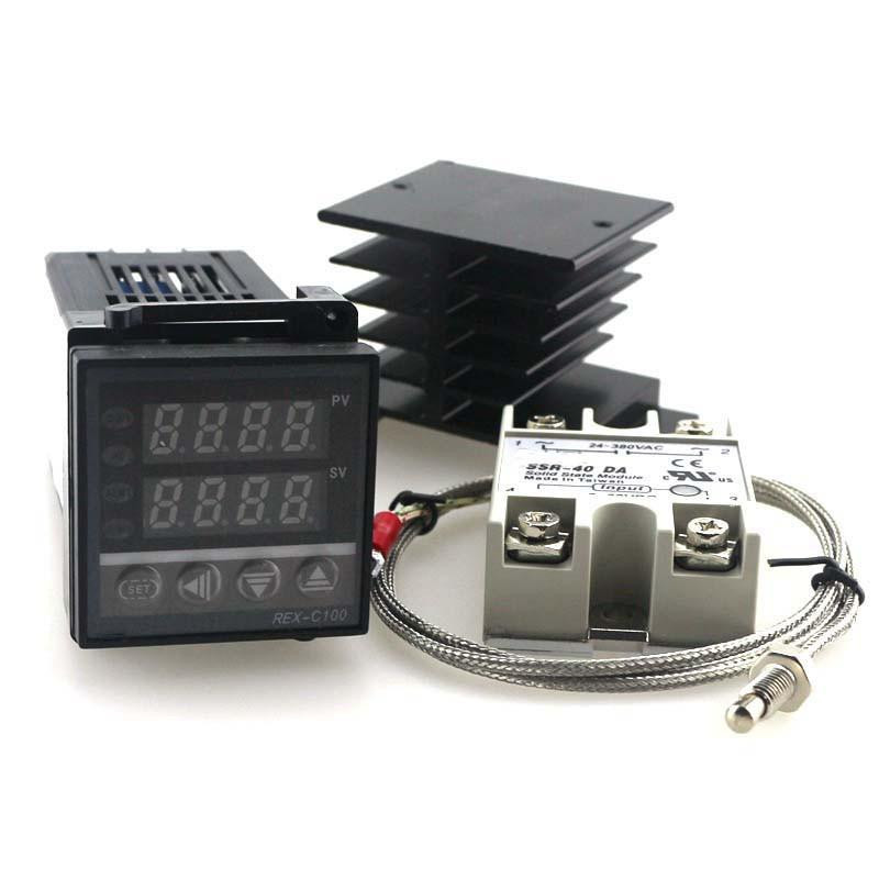 Dubbel Digital Pid Temperatur Kontroller Utrustning Rexc100 Med Ssr40da Värme Sjunka 2m Kvalitet K Sond