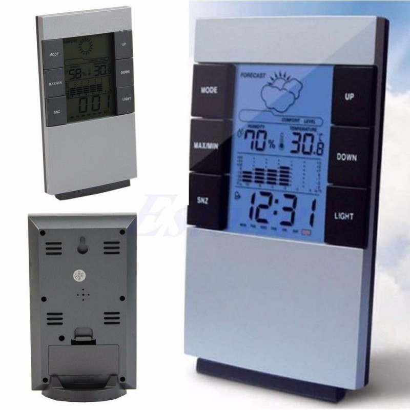 Digital Inomhus Lcd Hymeter Fuktighet Temperatur Termometer Meter Klocka Mätare